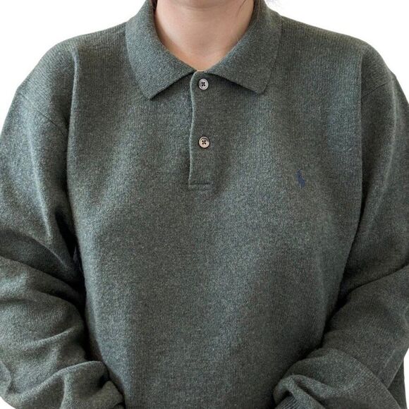 Vintage Mens 1990s Polo Ralph Lauren Lambswool Teal Green Collared Sweater XL - Picture 5 of 8